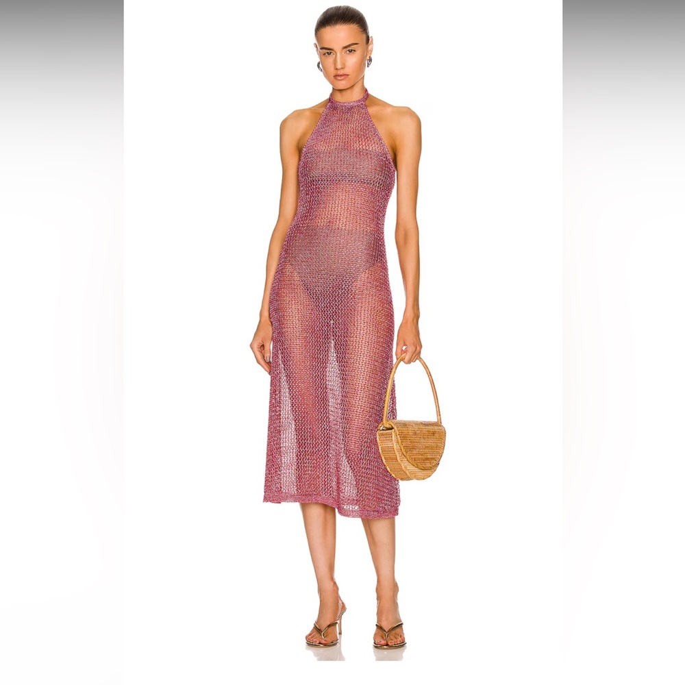 Cult Gaia Pink Mesh Swim Coverup